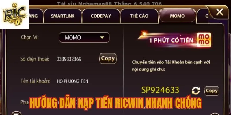 Hướng dẫn nạp tiền Ricwin nhanh chóng